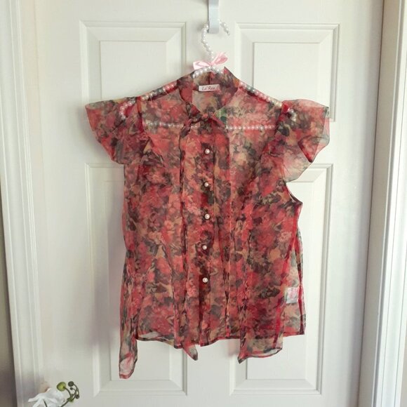 NWT Simons La'Ros floral print sheer button up blouse, S - Picture 2 of 5